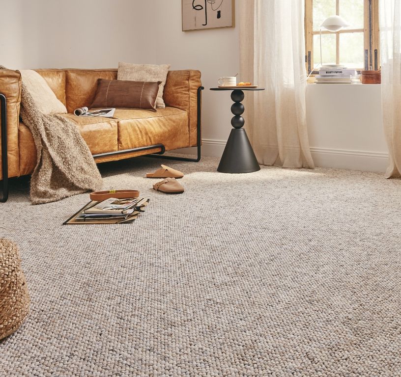 Moquette bouclée BLANCA, col sable, rouleau 4.00 m