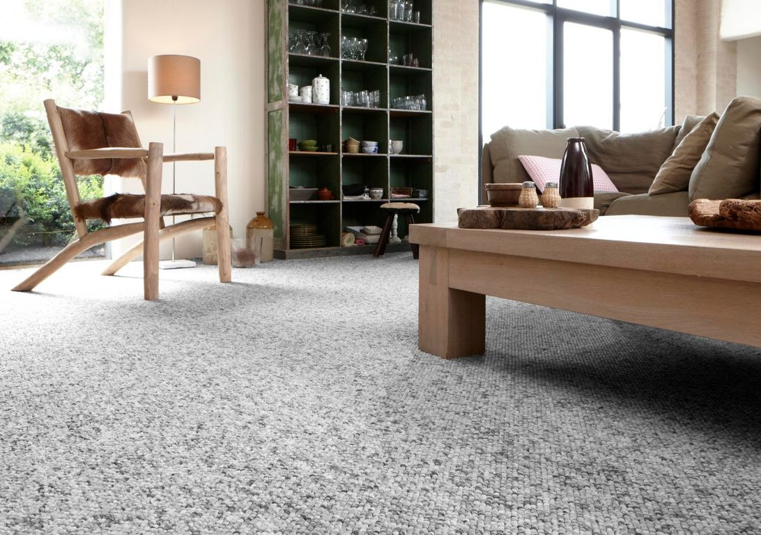 Moquette bouclée BLANCA, col gris perle , rouleau 4.00 m