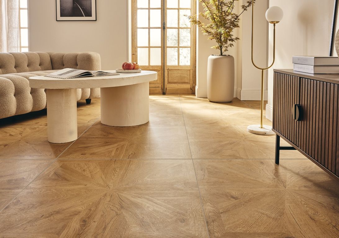 Carrelage MARQUETERIE, aspect bois bois, dim 90.00 x 90.00 cm