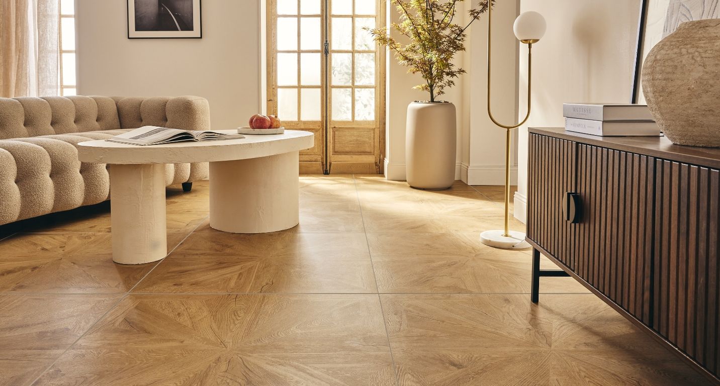 Carrelage MARQUETERIE, aspect bois bois, dim 90.00 x 90.00 cm