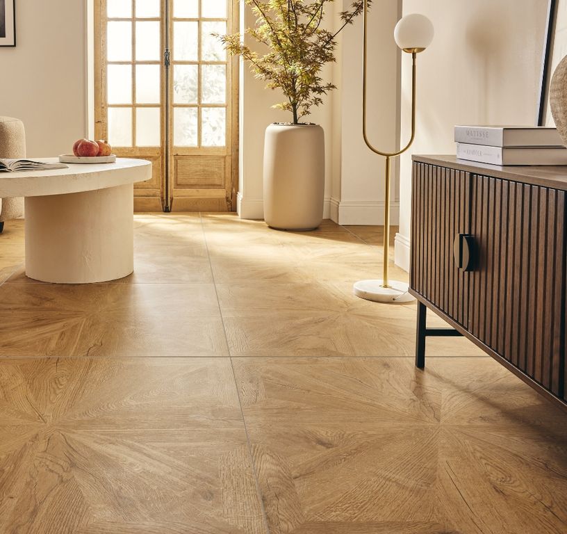 Carrelage MARQUETERIE, aspect bois bois, dim 90.00 x 90.00 cm