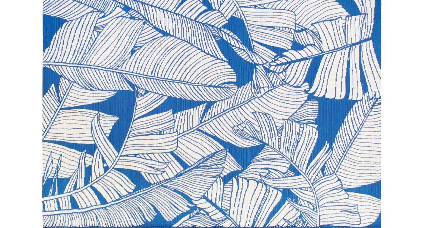 Tapis TAHITI , végétal bleu beige