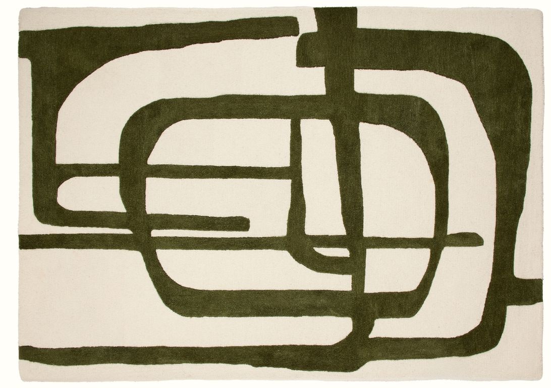 Tapis STAN , géométrique  BEIGE / VERT FONCE