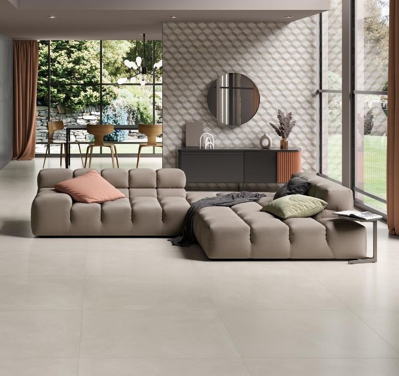 Carrelage SATIN NEW, aspect béton beige, dim 71.50 x 71.50 cm