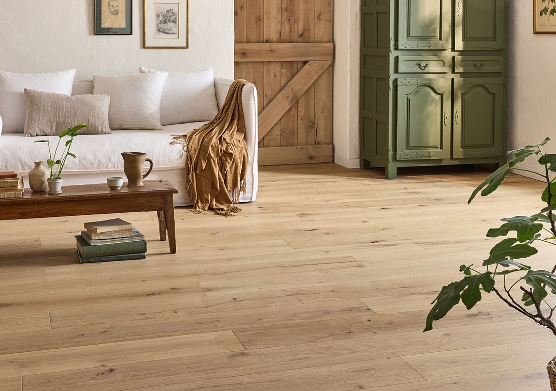 Parquet contrecollé FERME 190 CHÊNE VINTAGE, chêne blanc, verni, larg. 19.00 cm