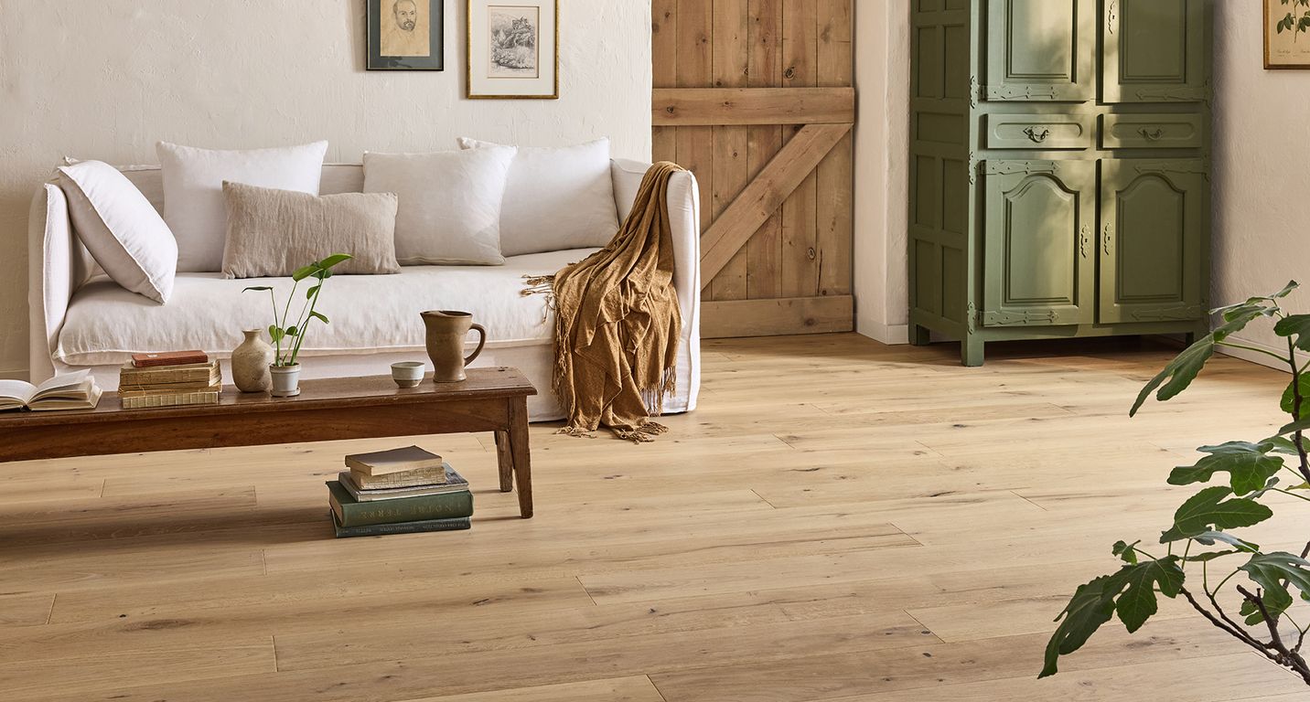 Parquet contrecollé FERME 190 CHÊNE VINTAGE, chêne blanc, verni, larg. 19.00 cm