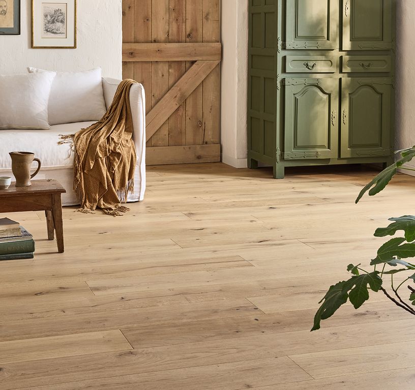 Parquet contrecollé FERME 190 CHÊNE VINTAGE, chêne blanc, verni, larg. 19.00 cm