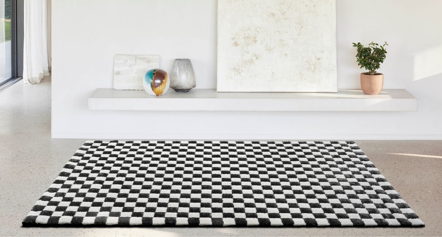 Tapis LOUISE , damier  Noir et blanc