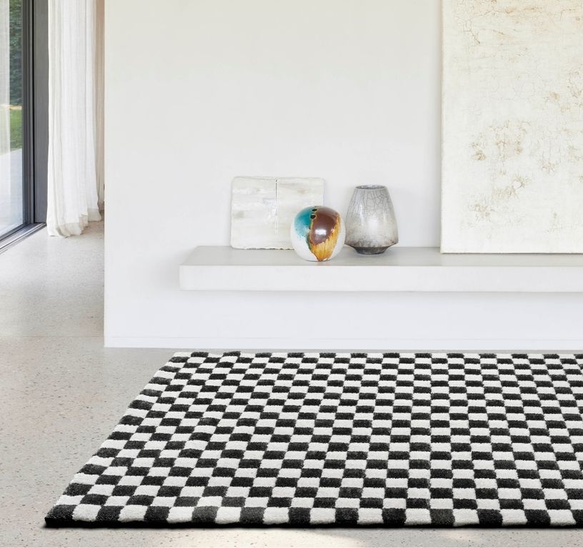 Tapis LOUISE , damier  Noir et blanc