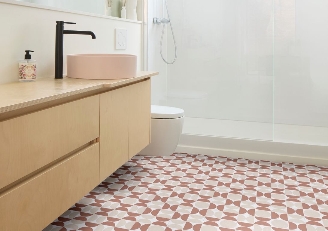 Sol vinyle rouleau TRENTO 2M , Motif rétro beige et terracotta, rouleau 2.00 m