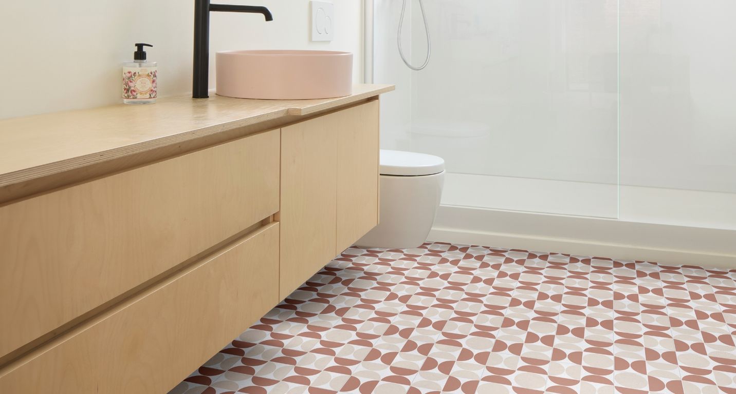 Sol vinyle rouleau TRENTO 2M , Motif rétro beige et terracotta, rouleau 2.00 m