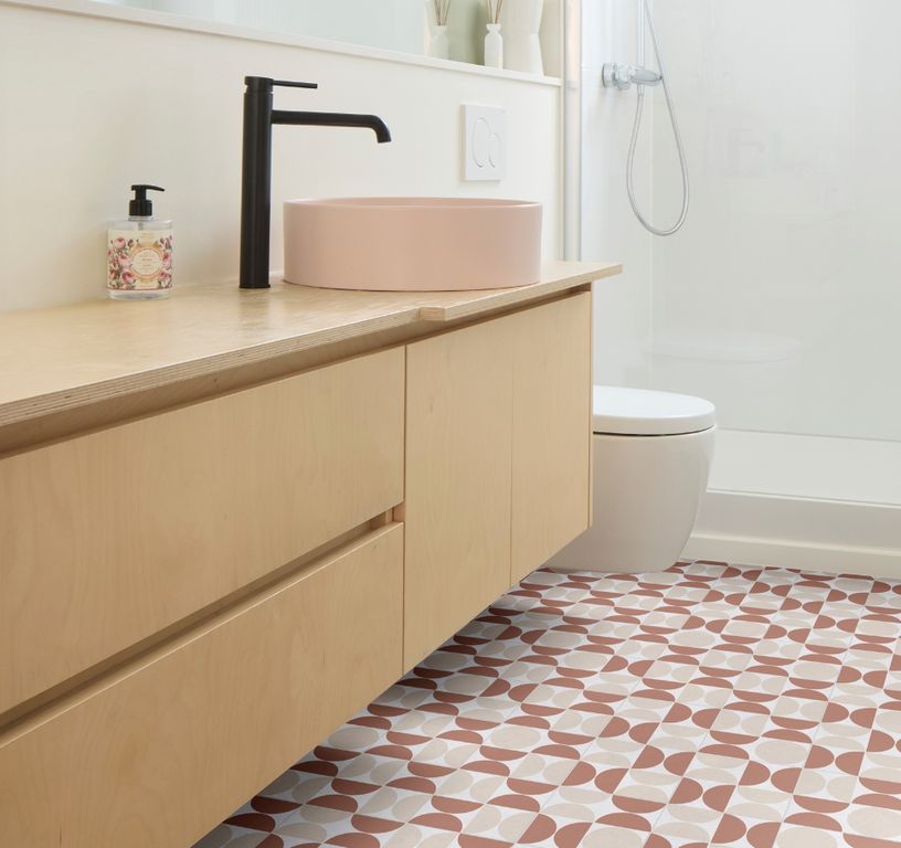 Sol vinyle rouleau TRENTO 2M , Motif rétro beige et terracotta, rouleau 2.00 m