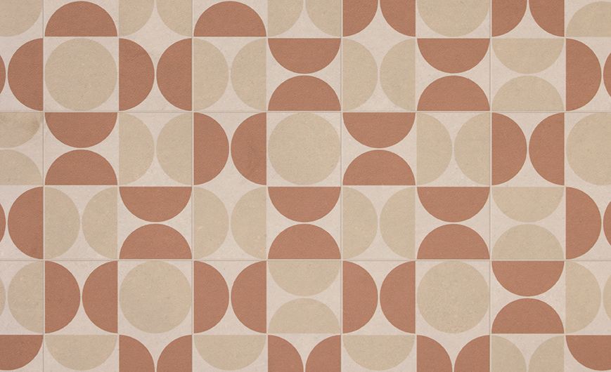 Sol vinyle rouleau TRENTO 2M , Motif rétro beige et terracotta, rouleau 2.00 m