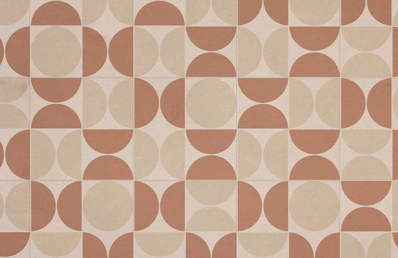 Sol vinyle rouleau TRENTO 2M , Motif rétro beige et terracotta, rouleau 2.00 m