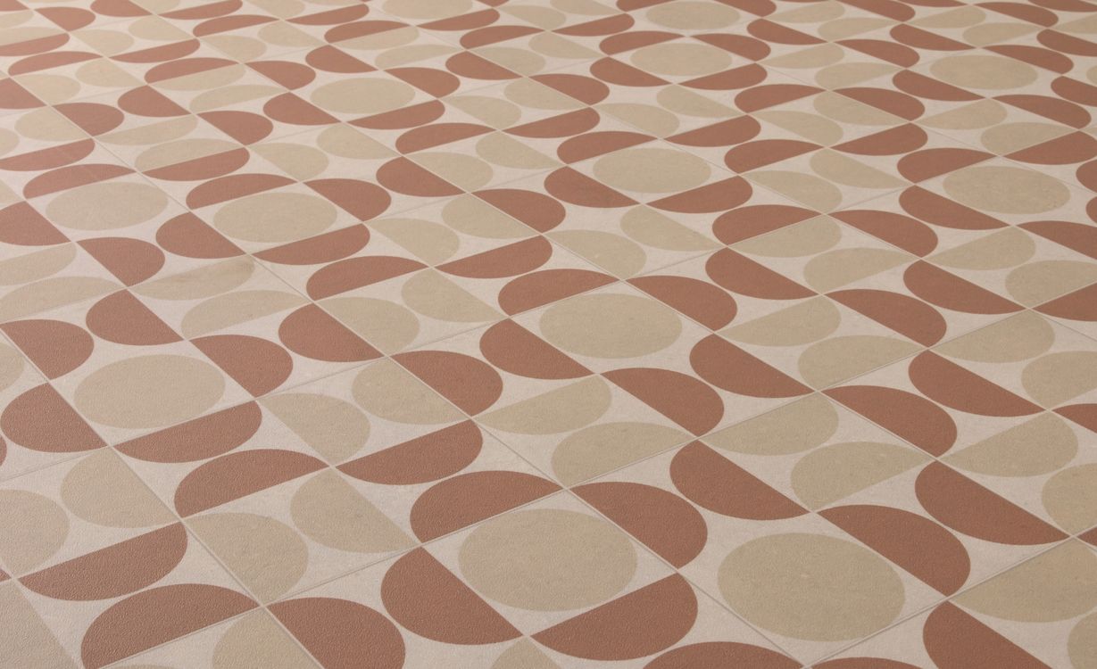 Sol vinyle rouleau TRENTO 2M , Motif rétro beige et terracotta, rouleau 2.00 m
