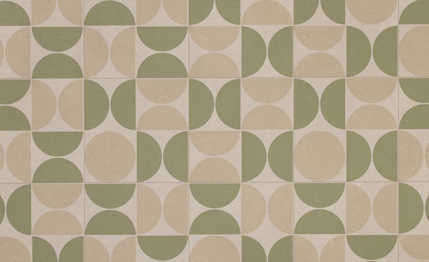 Sol vinyle rouleau TRENTO 2M , Motif rétro beige et vert, rouleau 2.00 m
