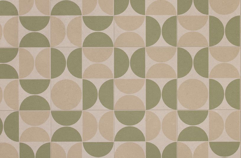 Sol vinyle rouleau TRENTO 2M , Motif rétro beige et vert, rouleau 2.00 m