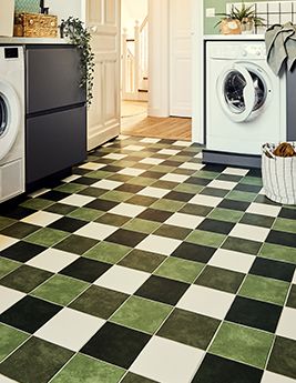 Sol vinyle rouleau TRENTO 2M , Carrelage vert et blanc, rouleau 2.00 m
