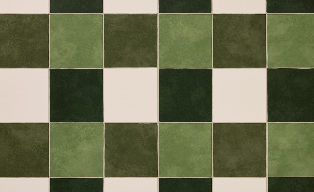 Sol vinyle rouleau TRENTO 2M , Carrelage vert et blanc, rouleau 2.00 m