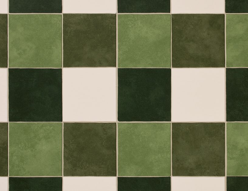 Sol vinyle rouleau TRENTO 2M , Carrelage vert et blanc, rouleau 2.00 m