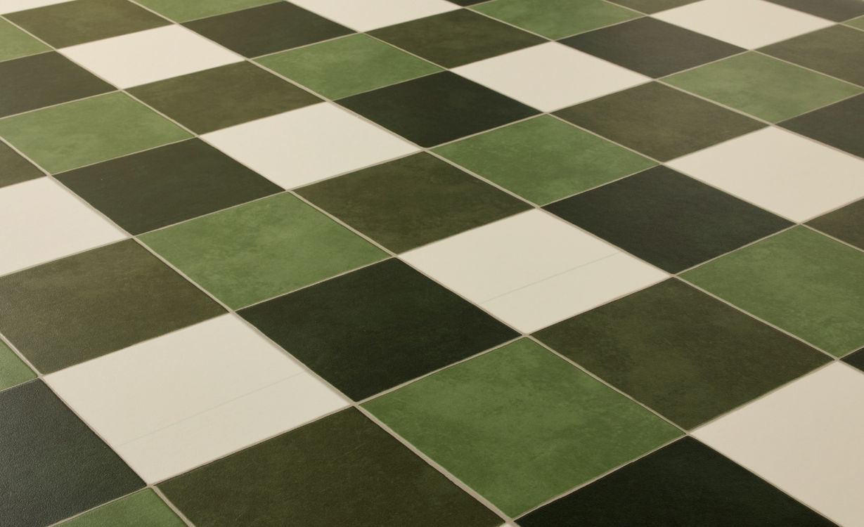 Sol vinyle rouleau TRENTO 2M , Carrelage vert et blanc, rouleau 2.00 m