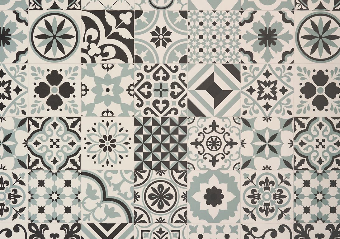 Sol vinyle rouleau TRENTO 2M , Carreaux ciment ancien bleu, rouleau 2.00 m