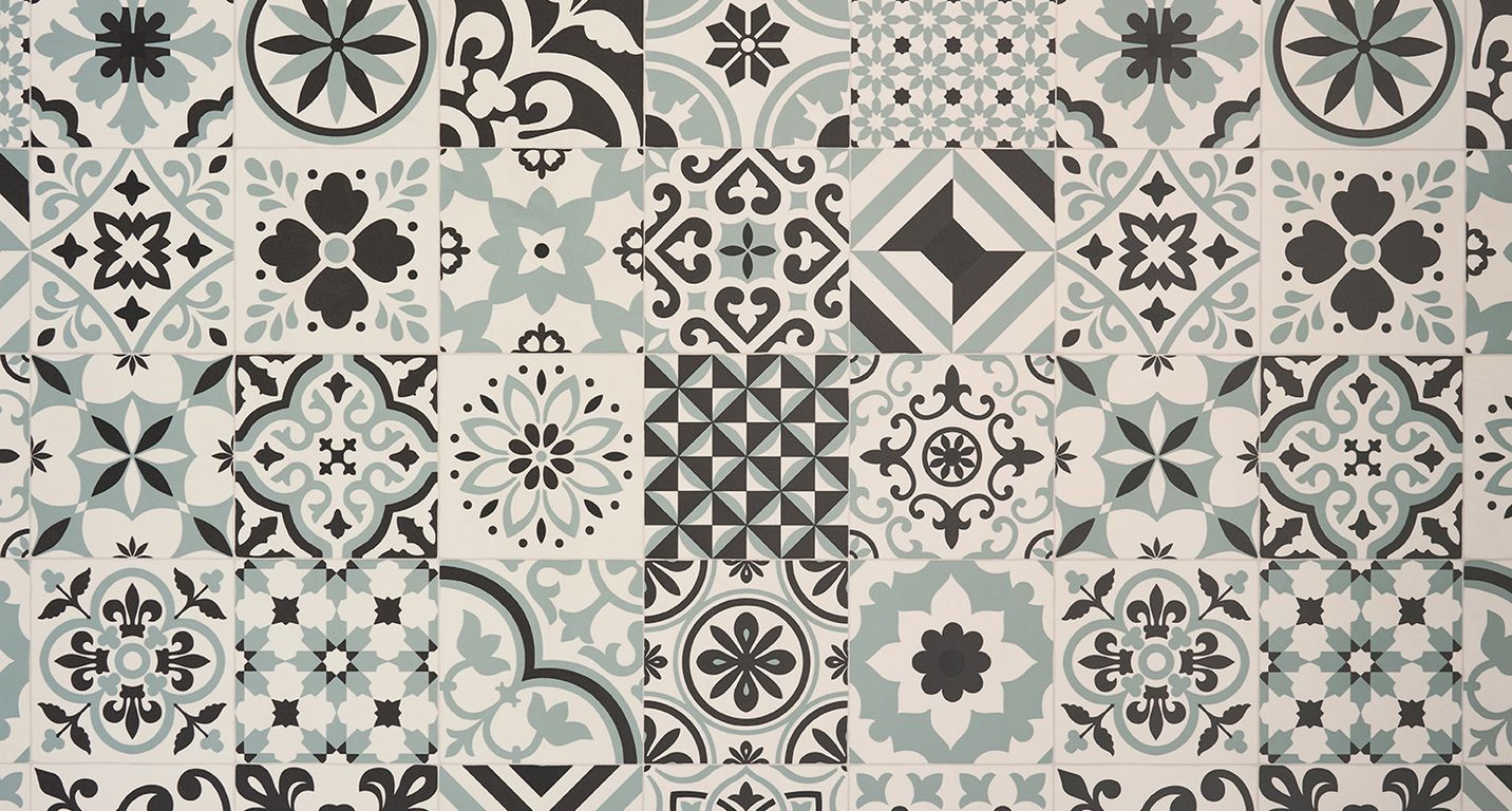 Sol vinyle rouleau TRENTO 2M , Carreaux ciment ancien bleu, rouleau 2.00 m