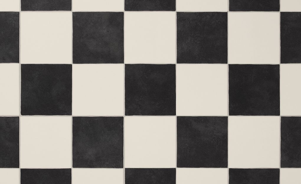 Sol vinyle rouleau TRENTO 2M , Carrelage noir et blanc, rouleau 2.00 m