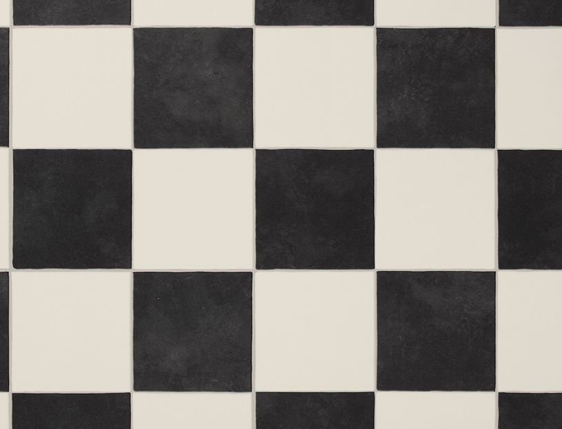 Sol vinyle rouleau TRENTO 2M , Carrelage noir et blanc, rouleau 2.00 m
