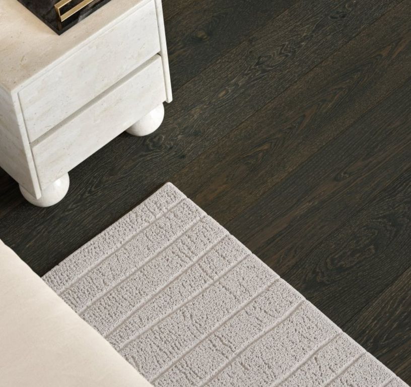 Parquet contrecollé PINOT 185 CHENE AUTHENTIQUE, chêne noir, verni, larg. 18.50 cm