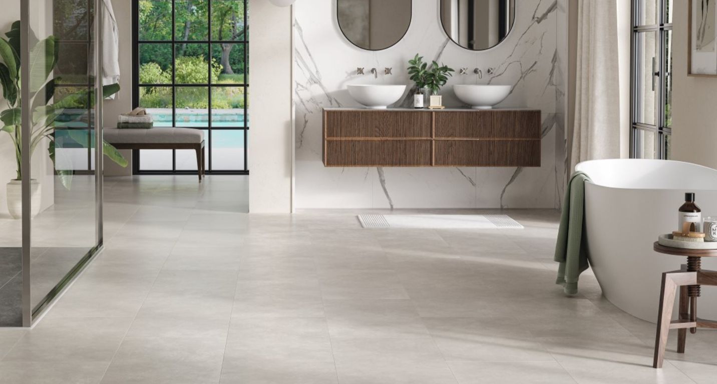 Revêtement minéral composite MODULAR ONE HYDRON DALLE, Béton blanc, dalle 40.30 x 85.60 cm