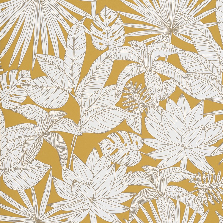 Papier peint ODYSEE Caselio, Vinyle sur intissé décor Floral / Végétal, curry