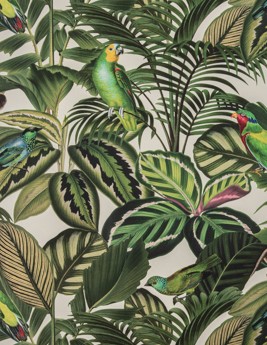 Papier peint PERROQUETS Rasch, Vinyle sur intissé décor Floral / Végétal, vert