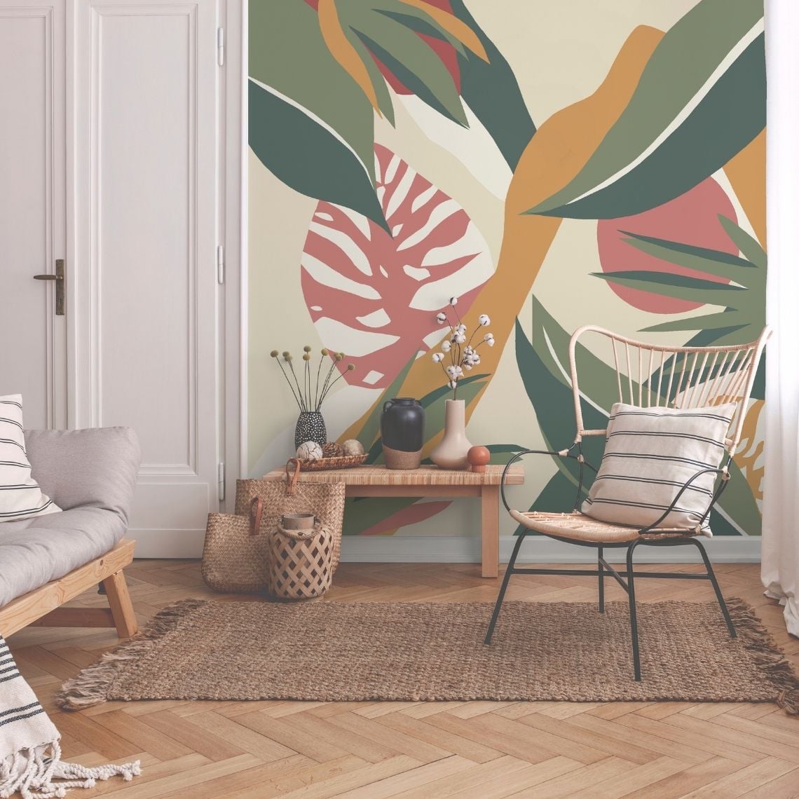 Papier peint Panoramique RICA Lutece, 100% Intissé décor Floral / Végétal, terracotta