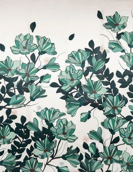 Papier peint Panoramique ALICE , 100% Intissé décor Floral / Végétal, Bleu Vert