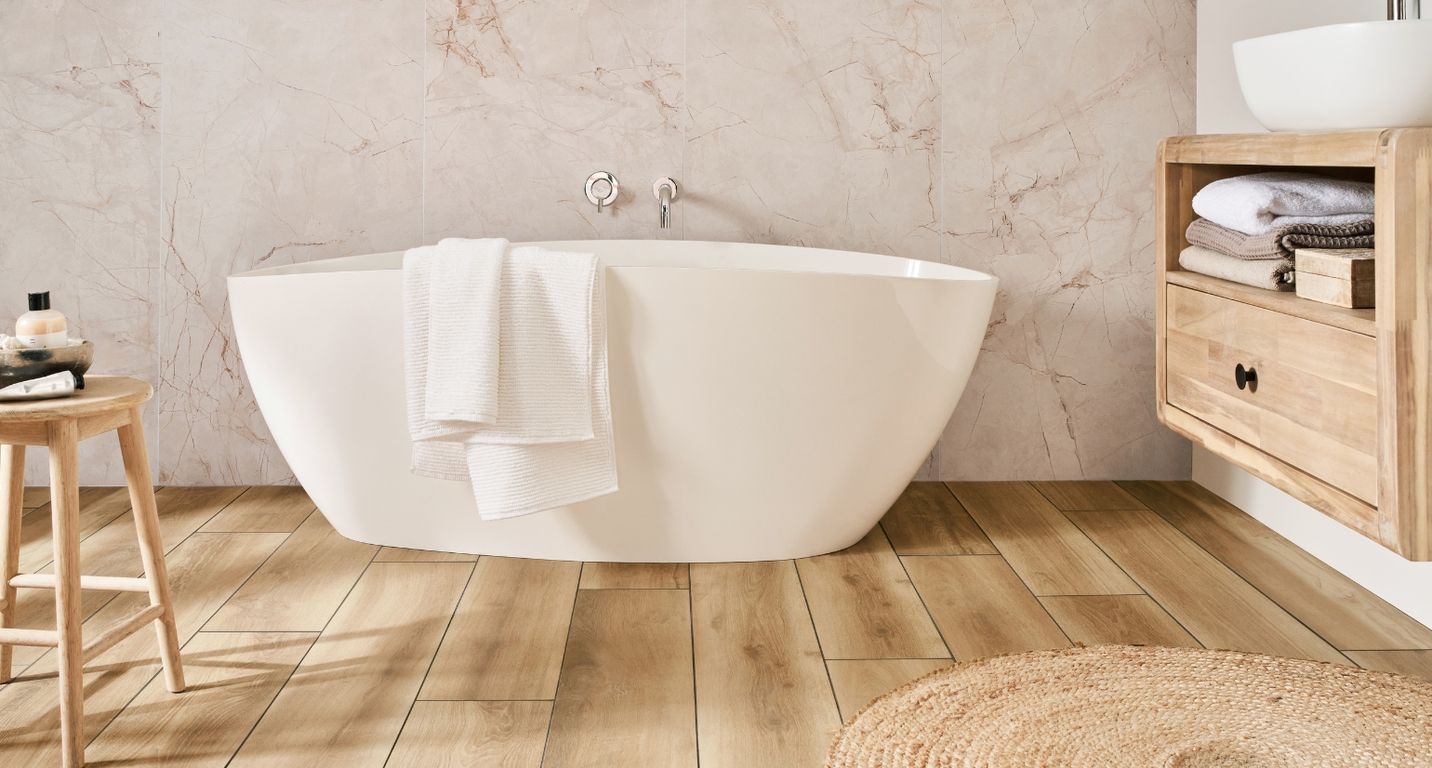 Carrelage MONTANA LISSE, aspect bois beige, dim 20.00 x 120.00 cm