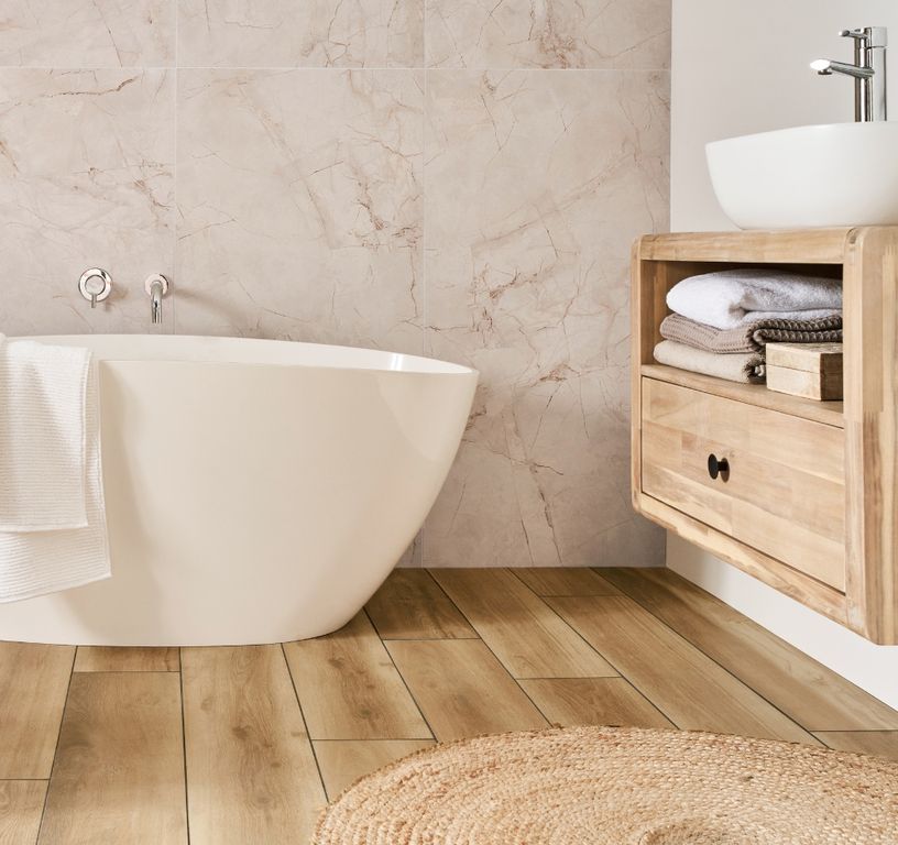 Carrelage MONTANA LISSE, aspect bois beige, dim 20.00 x 120.00 cm