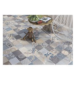 Carrelage BLUE DECOR, aspect béton multicolore, dim 30.00 x 60.00 cm