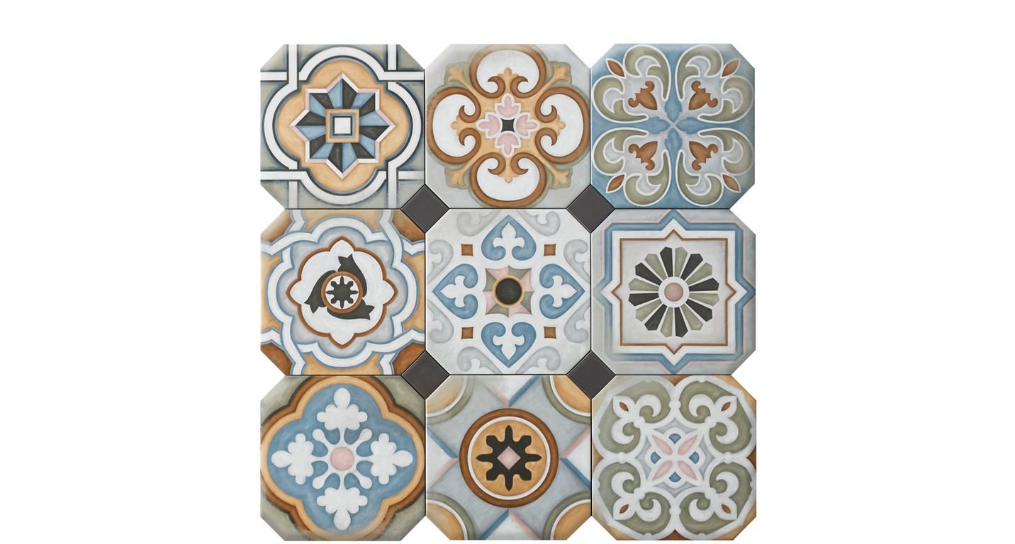 Carrelage ALL OVER, aspect carreau ciment multicolore, dim 20.00 x 20.00 cm