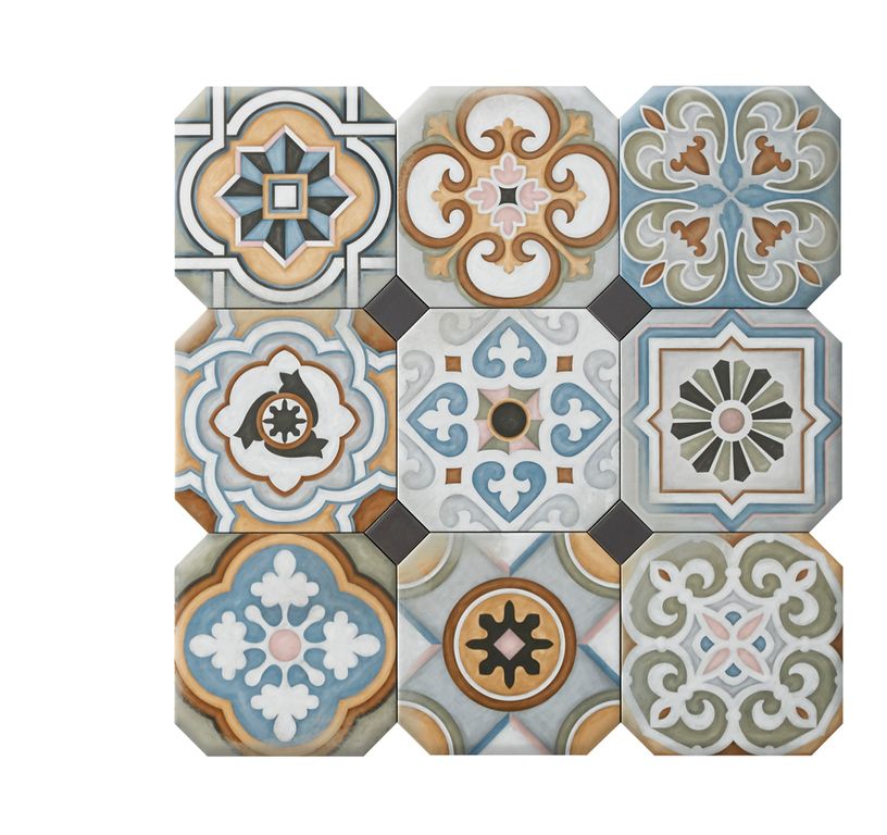 Carrelage ALL OVER, aspect carreau ciment multicolore, dim 20.00 x 20.00 cm