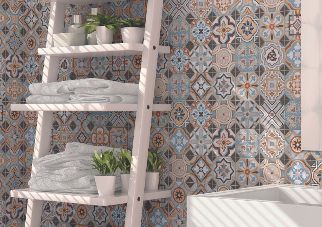 Carrelage 9DECORS MULTICO JAUNE, aspect carreau ciment multicolore, dim 31.60 x 31.60 cm