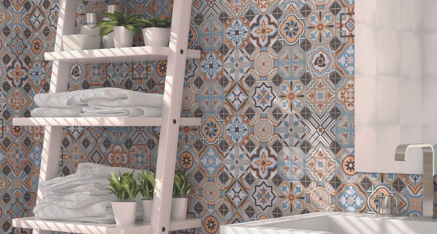 Carrelage 9DECORS MULTICO JAUNE, aspect carreau ciment multicolore, dim 31.60 x 31.60 cm