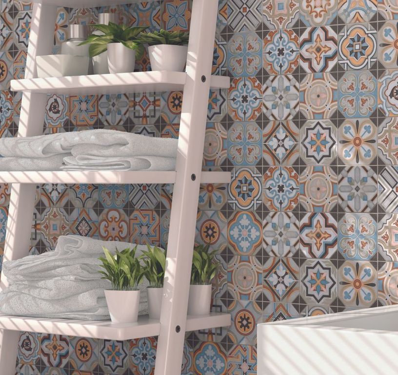 Carrelage 9DECORS MULTICO JAUNE, aspect carreau ciment multicolore, dim 31.60 x 31.60 cm