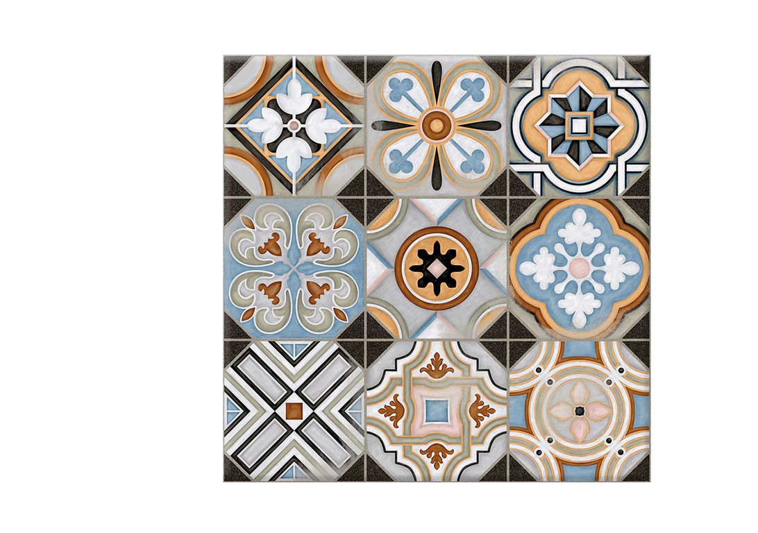 Carrelage 9DECORS MULTICO JAUNE, aspect carreau ciment multicolore, dim 31.60 x 31.60 cm