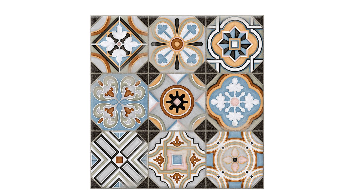 Carrelage 9DECORS MULTICO JAUNE, aspect carreau ciment multicolore, dim 31.60 x 31.60 cm