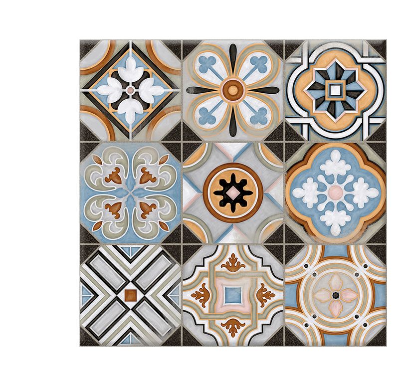 Carrelage 9DECORS MULTICO JAUNE, aspect carreau ciment multicolore, dim 31.60 x 31.60 cm