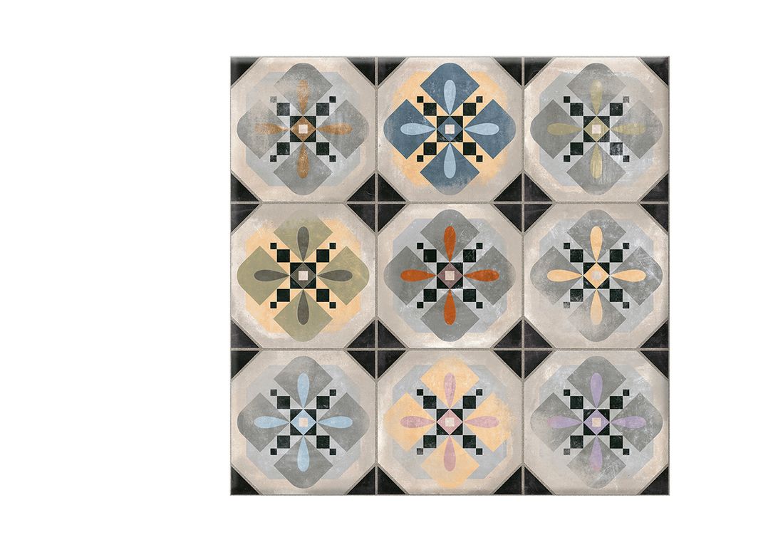 Carrelage 9DECORS MULTICO GRIS, aspect carreau ciment multicolore, dim 31.60 x 31.60 cm