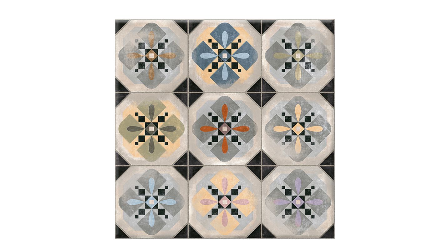 Carrelage 9DECORS MULTICO GRIS, aspect carreau ciment multicolore, dim 31.60 x 31.60 cm