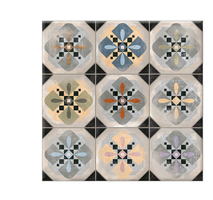 Carrelage 9DECORS MULTICO GRIS, aspect carreau ciment multicolore, dim 31.60 x 31.60 cm