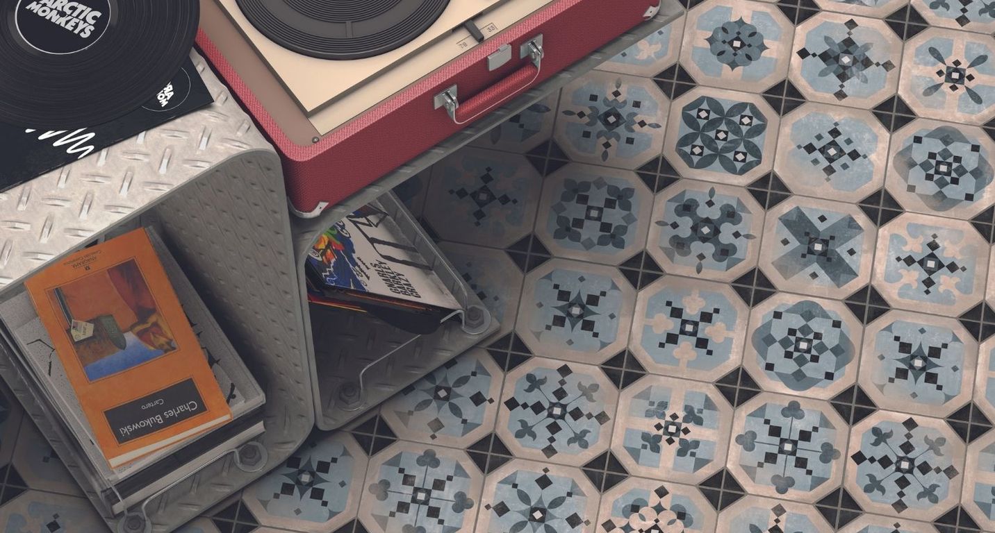 Carrelage 9DECORS BLEU, aspect carreau ciment multicolore, dim 31.60 x 31.60 cm